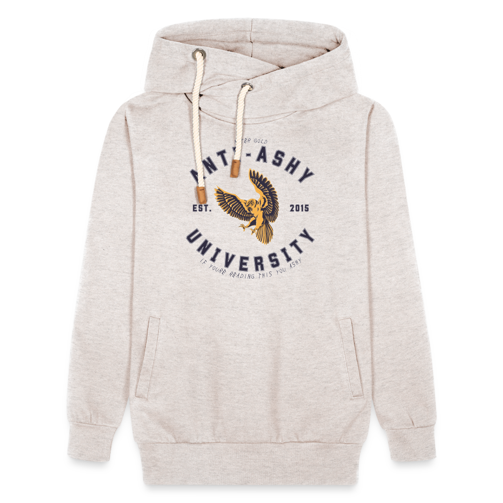 ANTI-ASHY UNIVERSITY (Blue) - Shawl Collar Hoodie - heather oatmeal