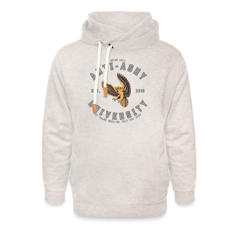 ANTI-ASHY UNIVERSITY (Gray) - Shawl Collar Hoodie - heather oatmeal