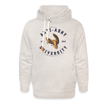 ANTI-ASHY UNIVERSITY (Blue) - Shawl Collar Hoodie - heather oatmeal