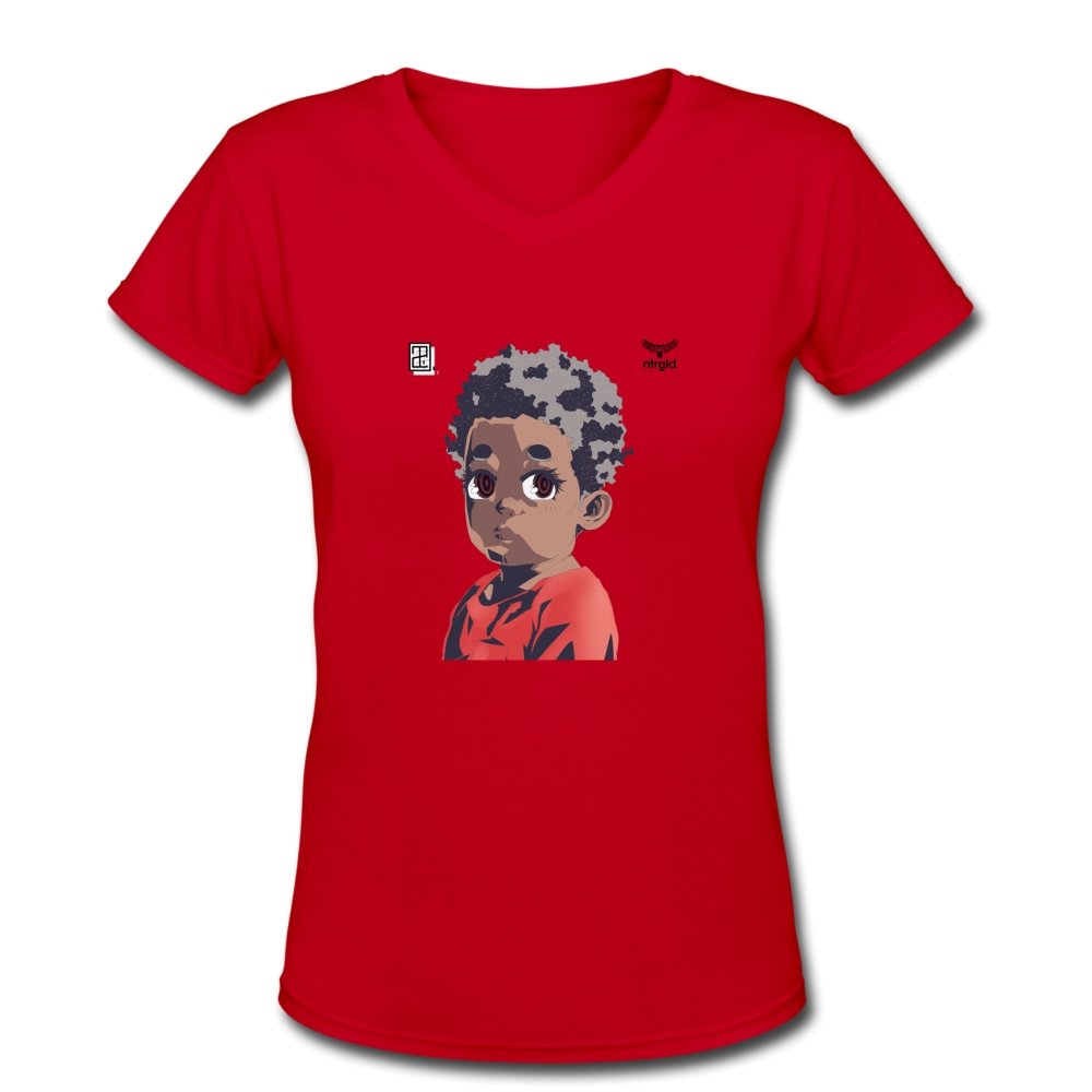 Women's V-Neck T-Shirt Anime Boss Mick - Women's V-Neck T-Shirt - Neter Gold - red / S - NTRGLD