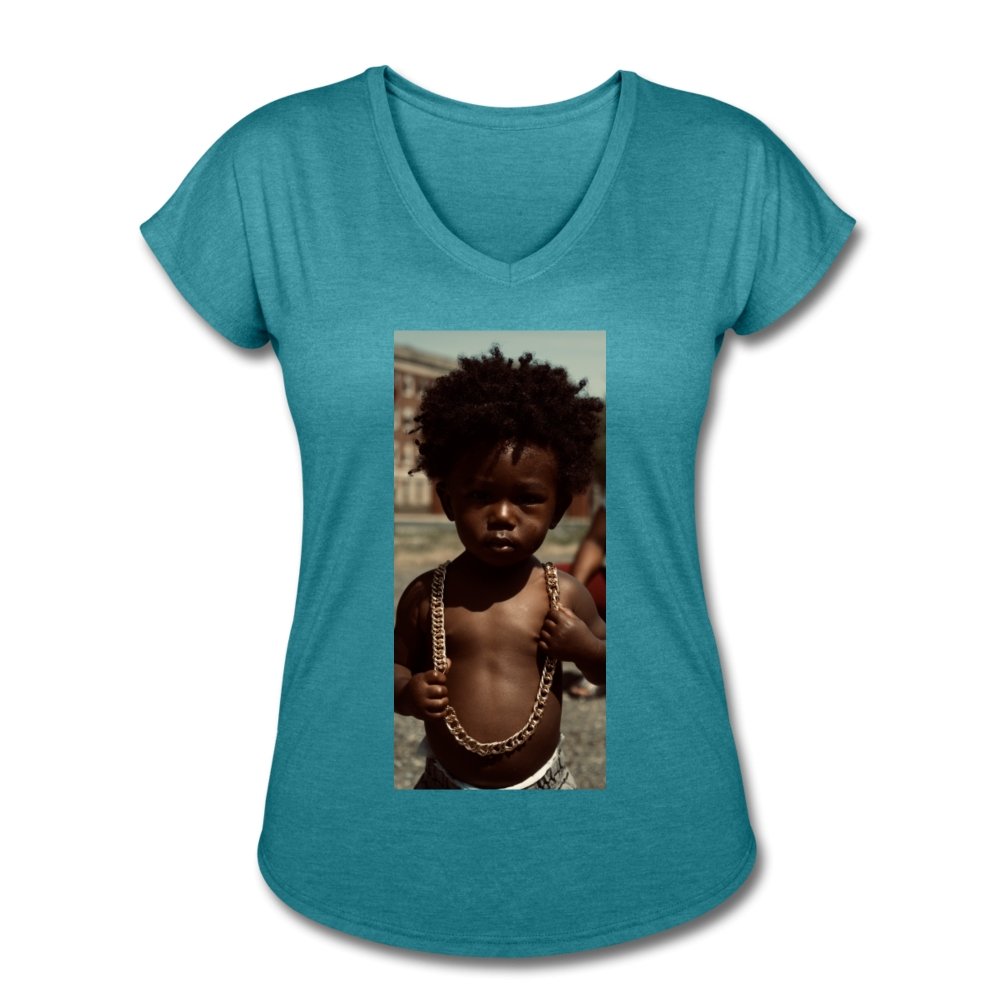 Women's Tri-Blend V-Neck T-Shirt Lord Of The Drip - Women's Tri-Blend V-Neck T-Shirt - Neter Gold - heather turquoise / S - NTRGLD